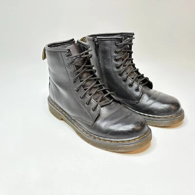 DR. Martens 1460 黑色皮靴拉链/鞋带 8 孔青少年女孩 3 码 — 第 1/4 张图片