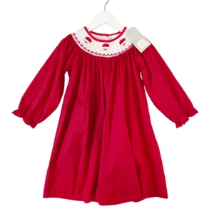 Lil Cactus Dress Girls Size 5 Red White Smocked Santa Claus Long Sleeve Cotton - Picture 1 of 6
