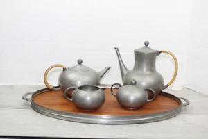 Zinn Royal Holland Kaffee und Teeservice mit Tablett Milchkännchen Zucker signiert MCM - Bild 1 von 10