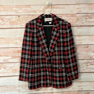 Vintage 90s JH Collectibles Plaid Blazer 14 Classic Red White & Black Preppy - Image 1 of 4
