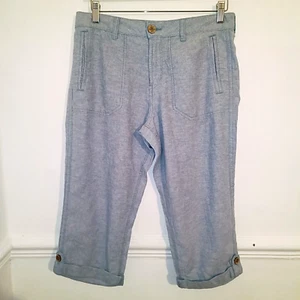 Mantaray Womens Trousers Blue Size UK 10 Linen Cotton Capri Cropped Mid Rise - Picture 1 of 10