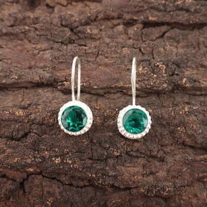 Emerald Lab-Created Gemstone Earrings 925 Sterling Silver Handmade Jewelry Gifts - Picture 1 of 5