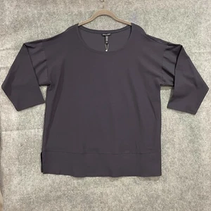 Eileen Fisher Tunic Large Dark Purple-Blue Ballet Neck Long-Line Top Minimalist - Picture 1 of 12