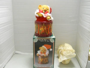 Vintage Christmas Ceramic Anthropomorphic Teddy Bear Drum Wind Up Musical 80’s - Picture 1 of 17