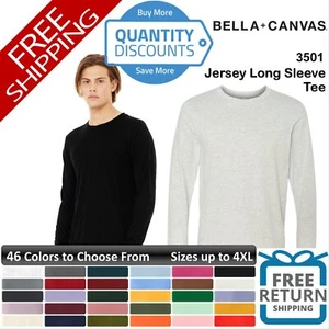 Bella + Canvas Men Jersey Long Sleeve T Shirt Ring-spun Cotton Up To 4XL 3501 a - Picture 1 of 127