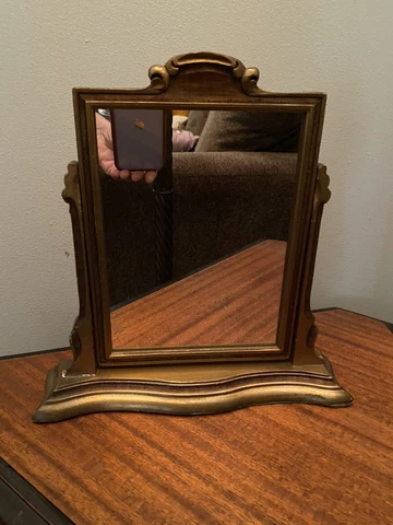 Antique Old Vintage Wood Swivel Tabletop Mirror  Swivel 11” Signed June 20 1925 Cover