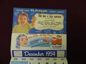 VTG 1954 St Joseph Aspirin Pharmacy Advertising Calendar Weather Chart Almanac - Picture 1 of 6