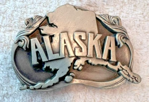 VTG 1984 Alaska State Belt Buckle Pewter Silvertone Siskiyou Z-23 - Picture 1 of 10