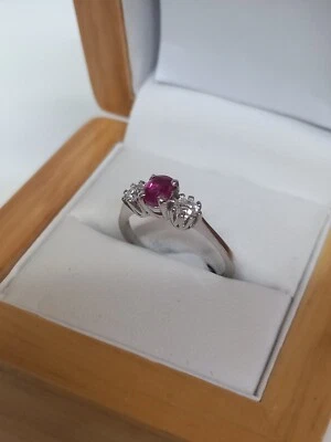 Ruby & Diamond 3 Stone ring 18ct White Gold. Size L 1/2 - Image 1 of 4