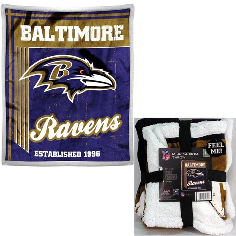 NFL Baltimore Ravens Premium Soft Mink Sherpa Throw Blanket Large 50" X 60" Cover