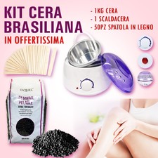 Kit cera Brasiliana 1kg + scaldacera + 50 spatole in legno