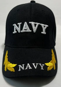 US Navy schwarze Mütze Kappe gold Rührei Strapback Haken & Schlaufe Veteran Militär - Bild 1 von 6