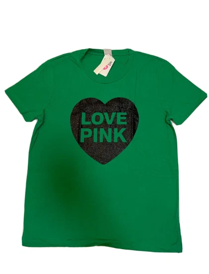 Victoria's Secret PINK Womens The Originals Logo Campus Tee Shirt Green L