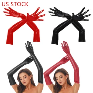 Sexy Women's PVC Leather Long Gloves Stretchy Opera Finger Gloves Party Dress Up - Picture 1 of 35