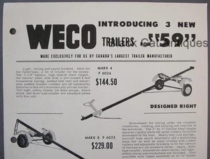Original 1959 WECO Boat Trailer Sell Sheet w/Prices Peterborough Canoe Co Canada - Picture 1 of 4