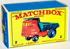 Matchbox Lesney  No 2 Muir-Hill Dumper  Repro Empty box  E