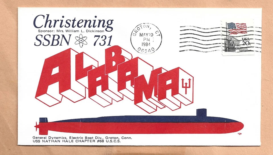 U.S.S  ALABAMA CHRISTENING MAY 19,1984 GROTON GENERAL DYNAMICS  NAVAL COVER - Image 1 of 1