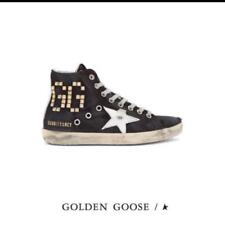 GOLDEN GOOSE Women's FRANCY Sneakers Black White Canvas Leather Size EU37