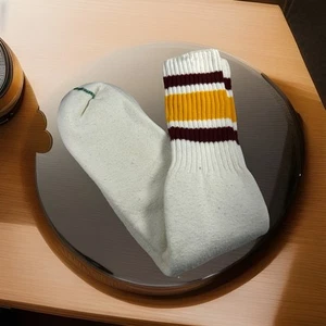 VTG Mens Socks Green Toe Stripe Gold/Burgundy Cotton Blend White USA Made - Picture 1 of 7