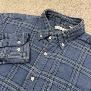 Gustin Flannel Shirt Mens L Slim Windowpane Plaid Pocket Button Down Cotton USA - Picture 1 of 11