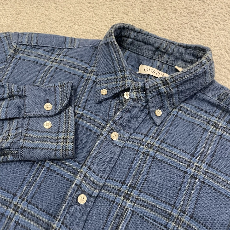 Gustin Flannel Shirt Mens L Slim Windowpane Plaid Pocket Button Down Cotton USA - Image 1 of 4