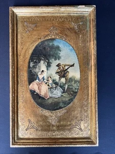 Vintage Italian Florentine Plaque “Music Lesson” Lancret 13x8 Gilt Wood Italy - Picture 1 of 11