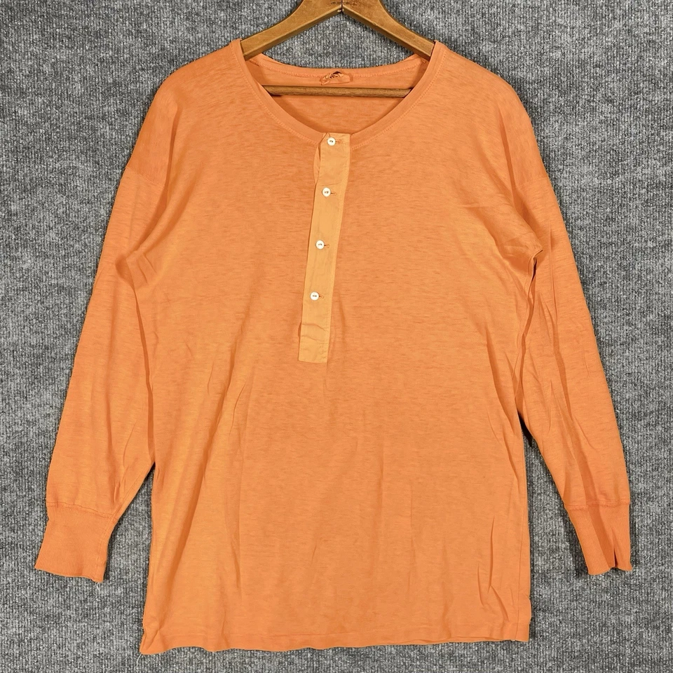 VINTAGE 30s 40s German Henley T Shirt Medium Overdyed Orange MOP Buttons 1940s - Image 1 of 4
