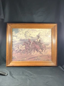 Vintage Kunst gerahmt Joe Grandee’s - Viehtrieb- Longhorns, Cowboys, Pferde - Bild 1 von 16