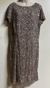 Adrianna Papell Women Sequin Sheath Dress Pink Sz 14W Wedding Bride Knee Length - Picture 1 of 9