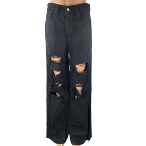 Pacsun Women's Black Distressed Wide Leg High Waist Baggy Denim Jeans Pants 27 - Picture 1 of 6