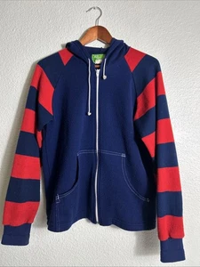 Vintage Dorfman Pacific Sportswear Full Zip Acrylic Hoodie Blue Red Striped M - Picture 1 of 16