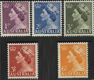 1953-56 Australia 1st QE2 Series Denominations Set 1d-21/d-3d-31/2d-61/2d Stamps - Picture 1 of 2