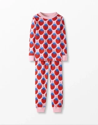 Hanna Andersson Pijamas Niñas 130/8 Rosa Largo Johns Super Fresa Algodón Orgánico Foto 1 de 4