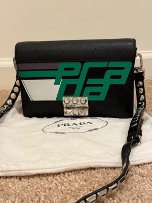 Bolso Bandolera Elektra PRADA Piel de Becerro Cuero Estampado Logo - Excelente Estado Foto 1 de 4