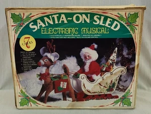 Annalee Style Vintage Santa Sled Reindeer Wood Felt Musical 7 Christmas Carols - Picture 1 of 19