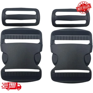2 Set 2 Inch Flat Dual Adjustable Plastic Quick Side Release Plastic Buckles and - Picture 1 of 8