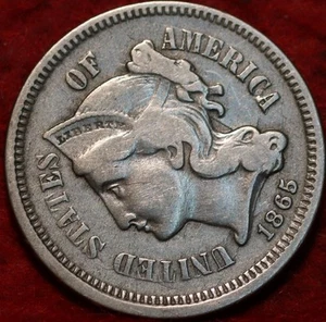 1865 Philadelphia Mint Three Cent Coin - Picture 1 of 2