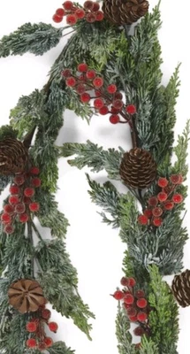 Martha Stewart GARLAND CEDAR FIR EVERGREEN PIP BERRIES PINECONES winter 6 ft NEW - Image 1 of 4