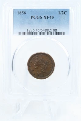 1856-P PCGS XF45BN Braided Hair Half Cent Business Strike 1/2C - Image 1 of 2