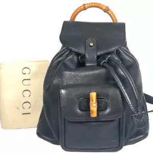 Vintage Gucci Bambus Rucksack Kordelzug Tasche GG schwarz Leder Handtasche wunderschön - Bild 1 von 24