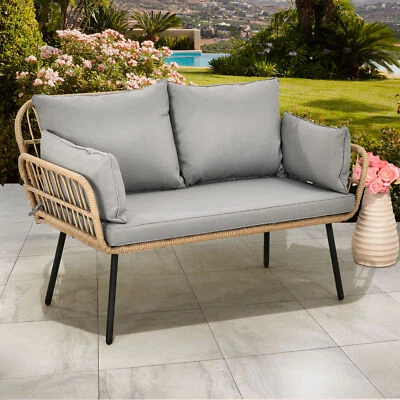 Sofá de patio LoveSeat de 2 plazas sofá de ratán exterior juego de muebles de patio PE mimbre Foto 1 de 4