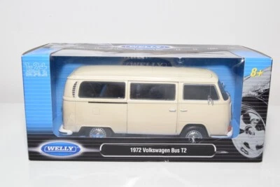 B63 1:24 WELLY VW VOLKSWAGEN BUS T2 TRANSPORTER 1972 CREMA NUOVO CON SCATOLA - Immagine 1 di 4