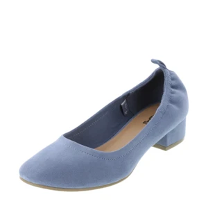 Brash Women's Abby Powder Blue Faux Suede Long Vamp Scrunch Heel Slip-On Shoes - Picture 1 of 8