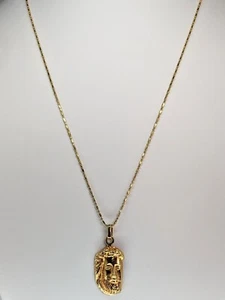 14K Gold Christ Head Pendant & Chain 18" - Picture 1 of 5