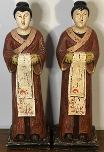 Vintage Paar 18" große chinesische asiatische Frau Figur Keramik Deko Figuren - Bild 1 von 12