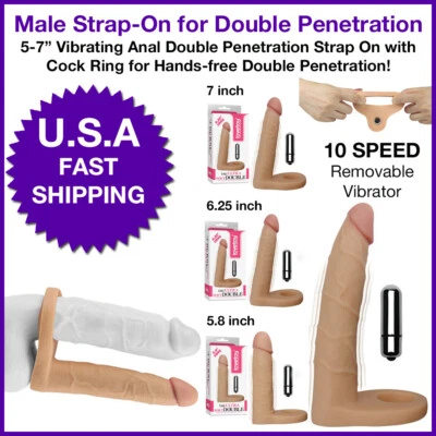 Vibrador dupla penetração DP anel peniano sexo anal vibrador fino plug anal - Imagem 1 de 4