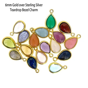 Gold plated Sterling Silver Bezel Charm Pendant-Tiny Teardrop Shape(1 pc) - Picture 1 of 50