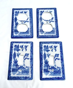 Set of 4 Vtg Blue Willow Ceramic Light Switch & Outlet Cover Plates=Ceramic - Picture 1 of 10
