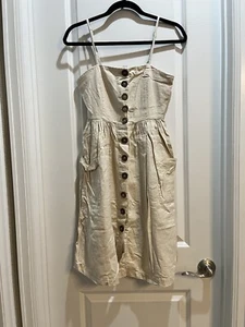 FOREVER 21 Beige SPAGHETTI STRAP Linen DRESS XSMALL Back Elastic Length 30” - Picture 1 of 7