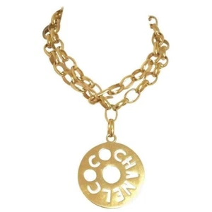 Vintage CHANEL golden chain necklace, chain belt with round logo COCO cutout pen - Picture 1 of 10